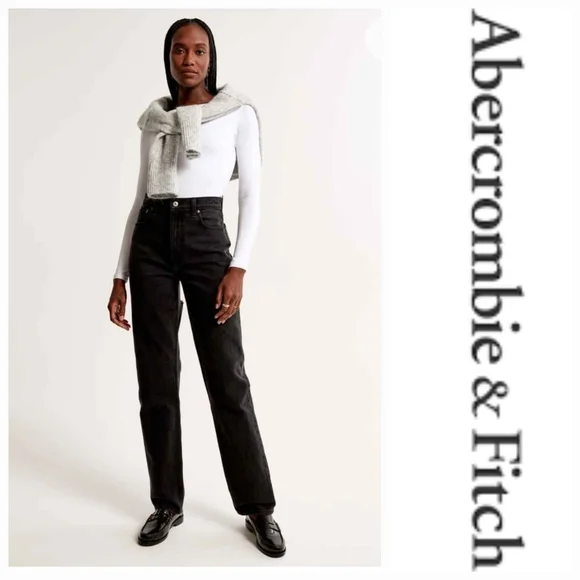 NWT Abercrombie & Fitch Women's Black 90's Straight Jeans ~6L - Picture 1 of 6